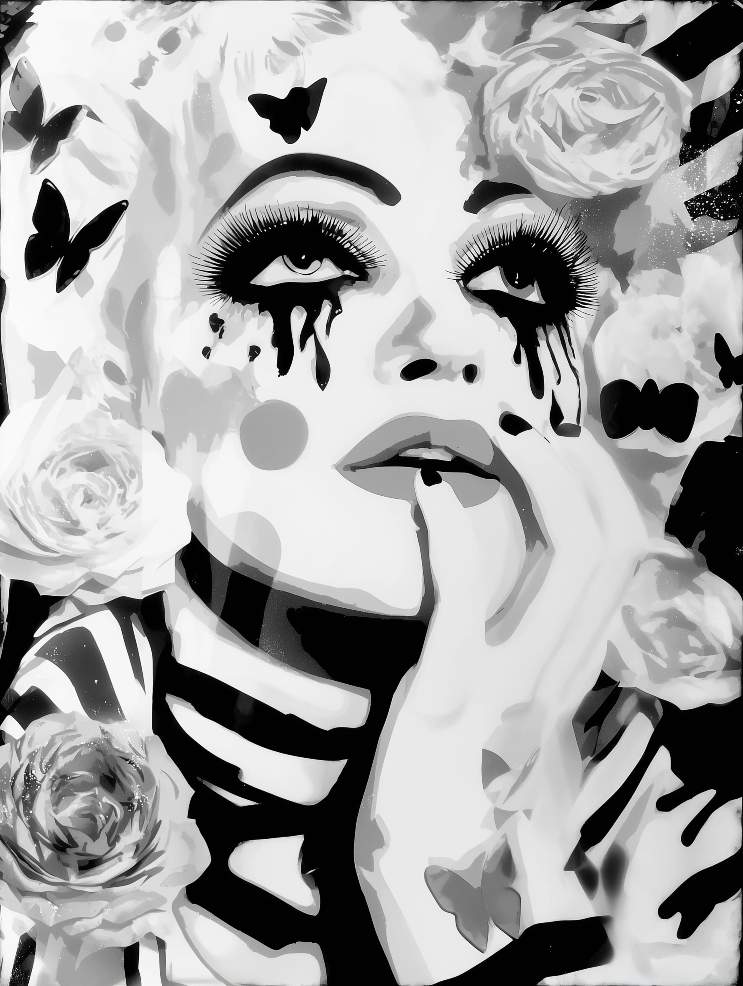 Free printable crying coloring page for adults featuring striped shirt lady crying